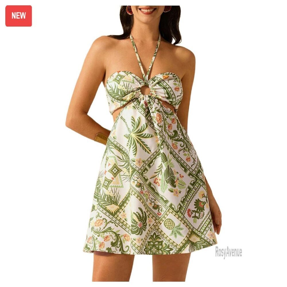 Women's Summer Mini Dress Halter Backless Cutout Sundress Resort Wear